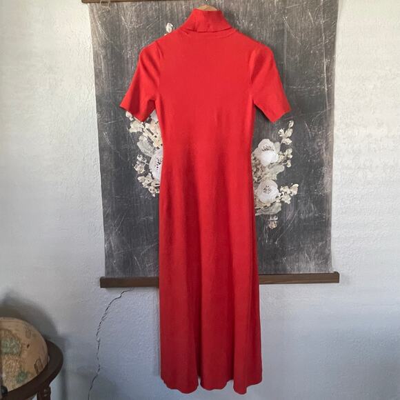 A.L.C. Caplan Turtleneck Short-Sleeve Slit-Front Dress Knit Midi Orange - Picture 6 of 6